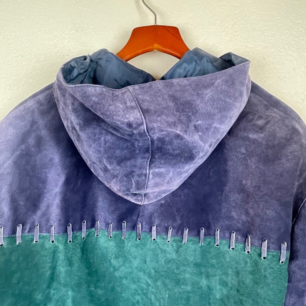 Vtg Deerskin Womens Jacket Sz M Hooded Parka Suede Maximalist Colorful Statement - Picture 8 of 11